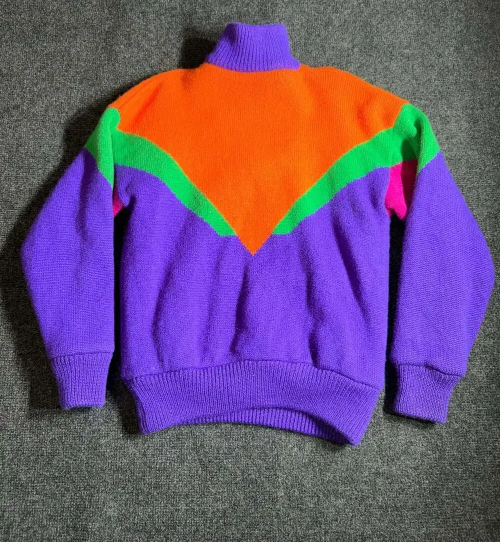 Vintage Nevica 90s Neon Colorblock 1/4 Zip Wool Ski Sweater Size S